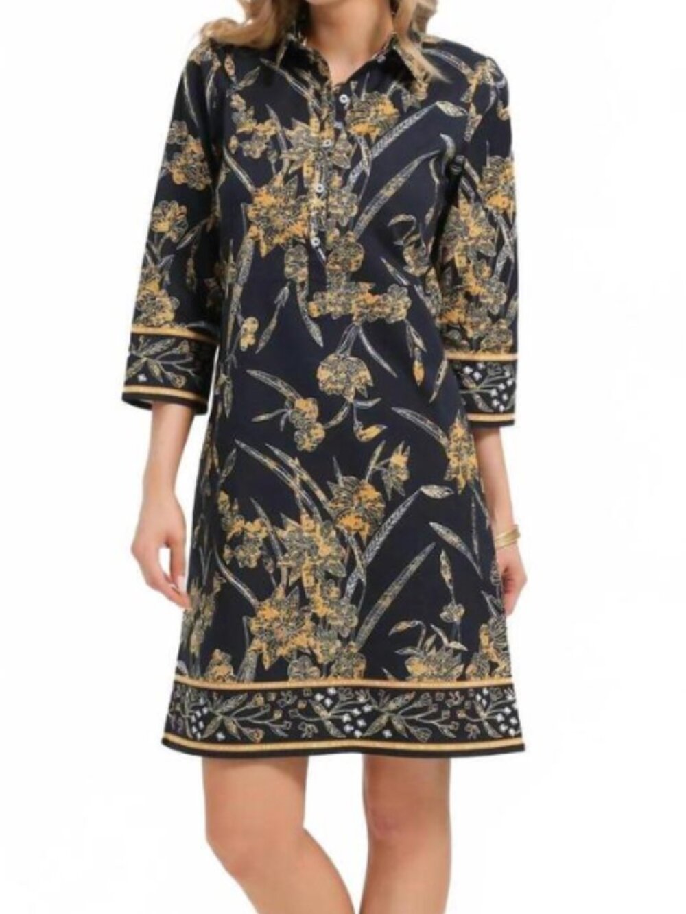Bella Tu | Shirt Dress in Black/Ochre Floral